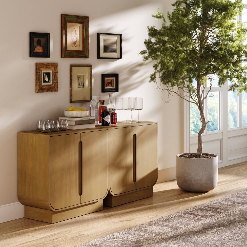 Joey Mid Century Modern Storage Cabinet, Arched Accent Cabinet with Rounded Bottom Edges and Integrated Door Pull Cutouts