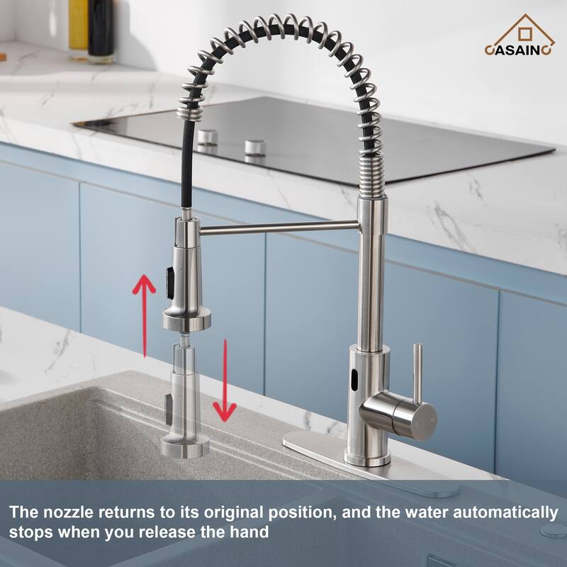 Single Handle Pull Down Sprayer Kitchen Faucet with Touchless Sensor Deckplate Included