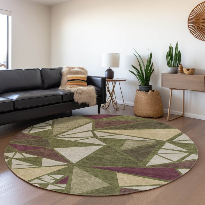 Premium Washable Super Soft Contemporary Mosaic Mayfield Rug - Olive - 8' x 8'