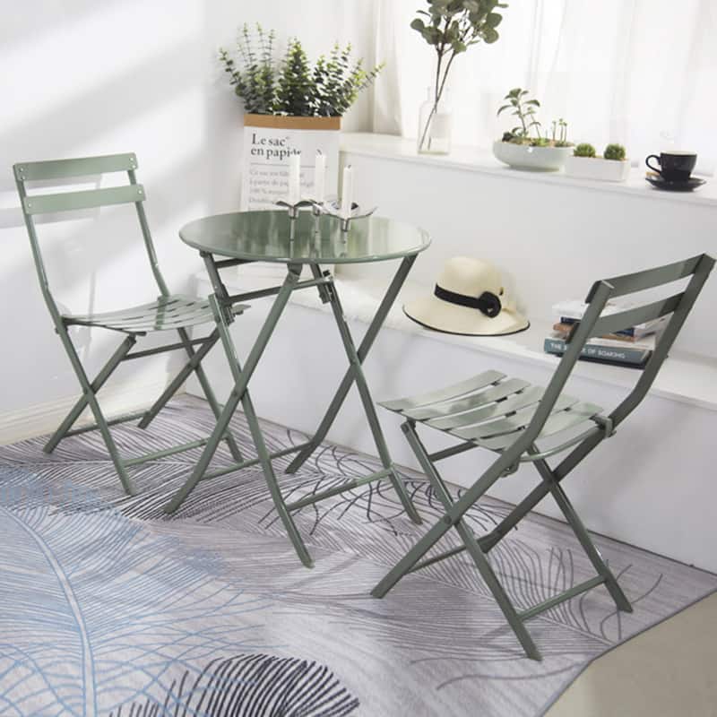 3-Piece Metal Indoor Outdoor Bistro Set, Patio Foldable Round Table and Chairs Set