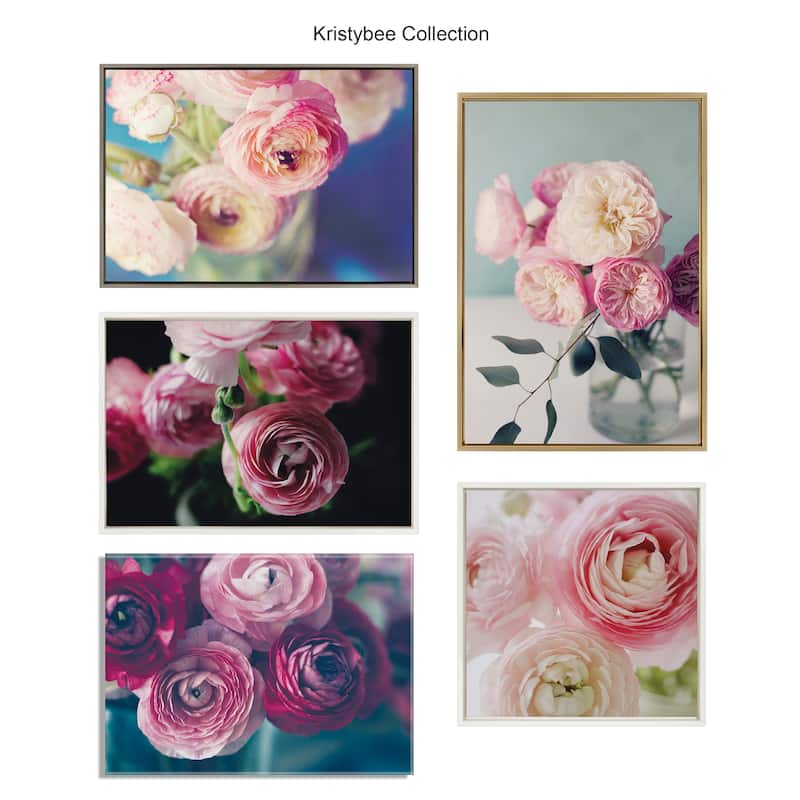Sylvie Pink Flower Bouquet Framed Canvas Wall Art, Gold 18 x 24
