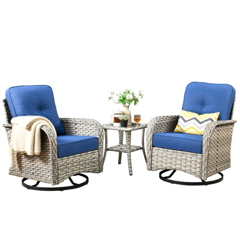 XIZZI 3-piece Outdoor Patio Wicker Swivel Chair Bistro Set