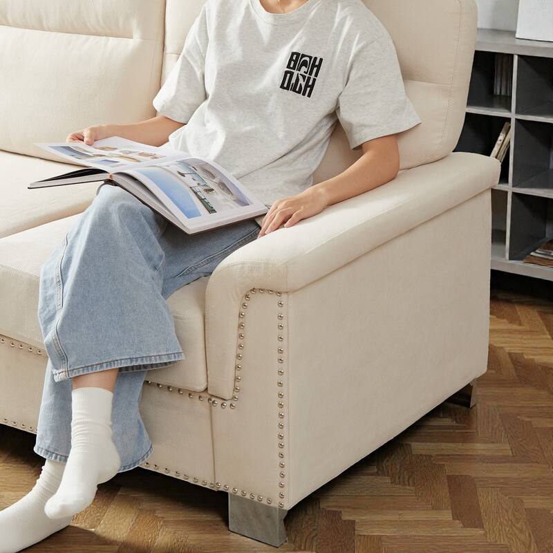 82 Inch Modern 3 Seater Sofa with Snowfleece Fabric, Compressed Upholstered Couch for Living Room Bedroom