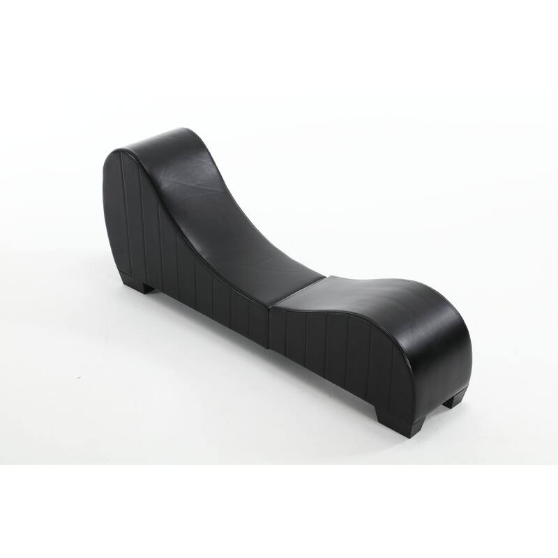 Black Modern 62.2" Chaise Longue Chair with Solid Wood Curved Frame for Stretching