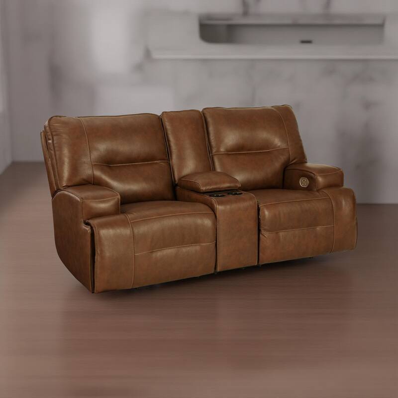Cesca Power Recliner Loveseat, Plush Auburn Brown Real Leather, 82in