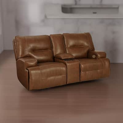 Cesca Power Recliner Loveseat, Plush Auburn Brown Real Leather, 82in