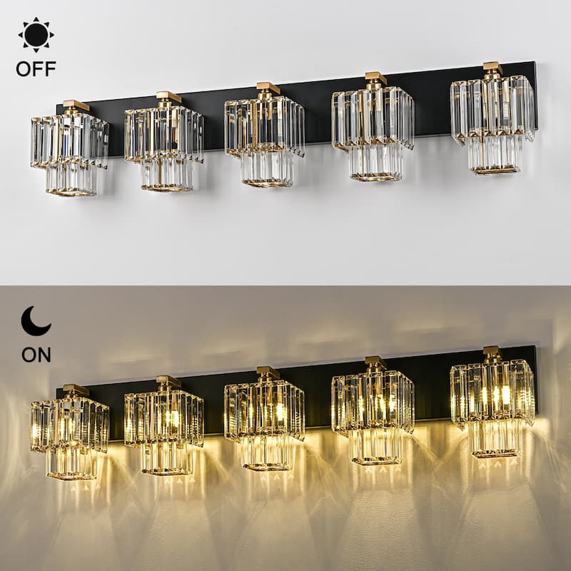Modern Dimmable Glam Crystal Bathroom Vanity Lights - Black & Gold