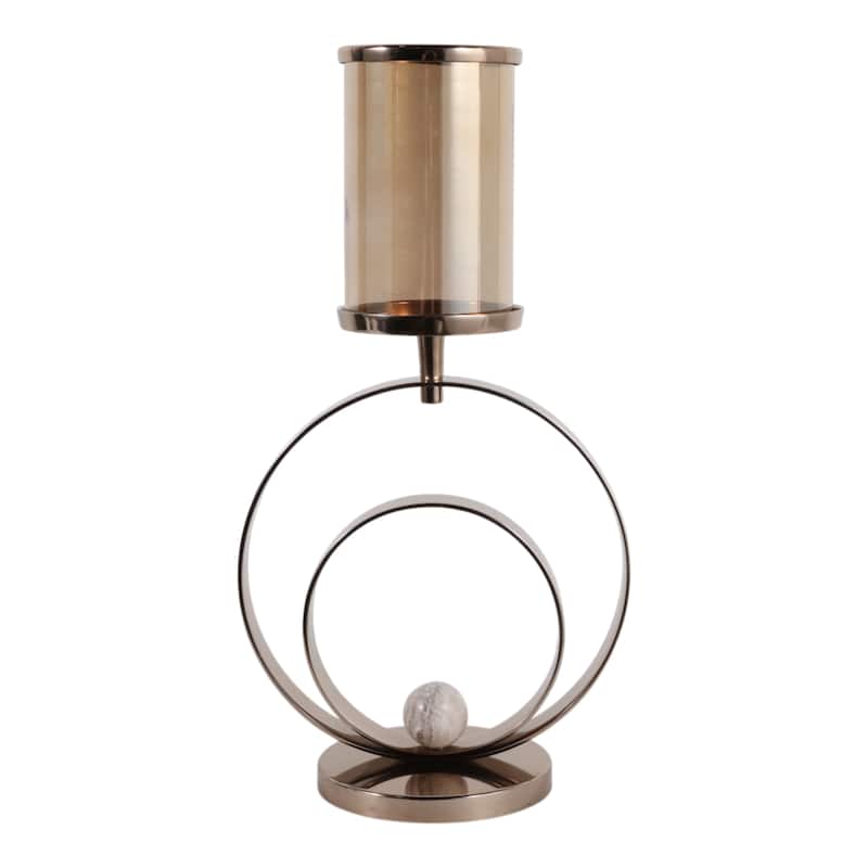 Metal Candle Hurricane Holder Modern Small Sphere Double Ring Base - 11.5" x 7" x 22"