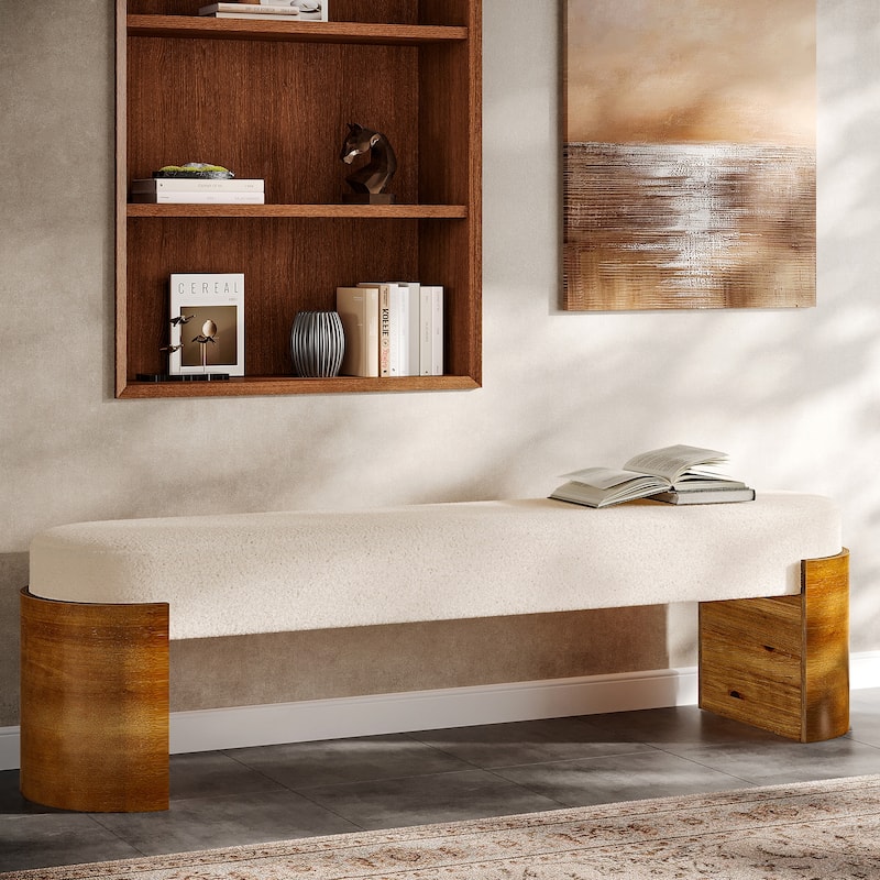 59" Upholstered End of Bed Bench with Faux Lambswool Fabric