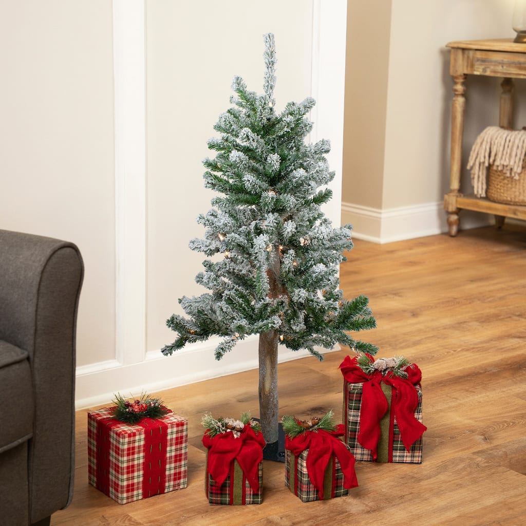 Pre-Lit Flocked Alpine Artificial Medium Christmas Tree - 3' - Clear Lights - 3 Foot