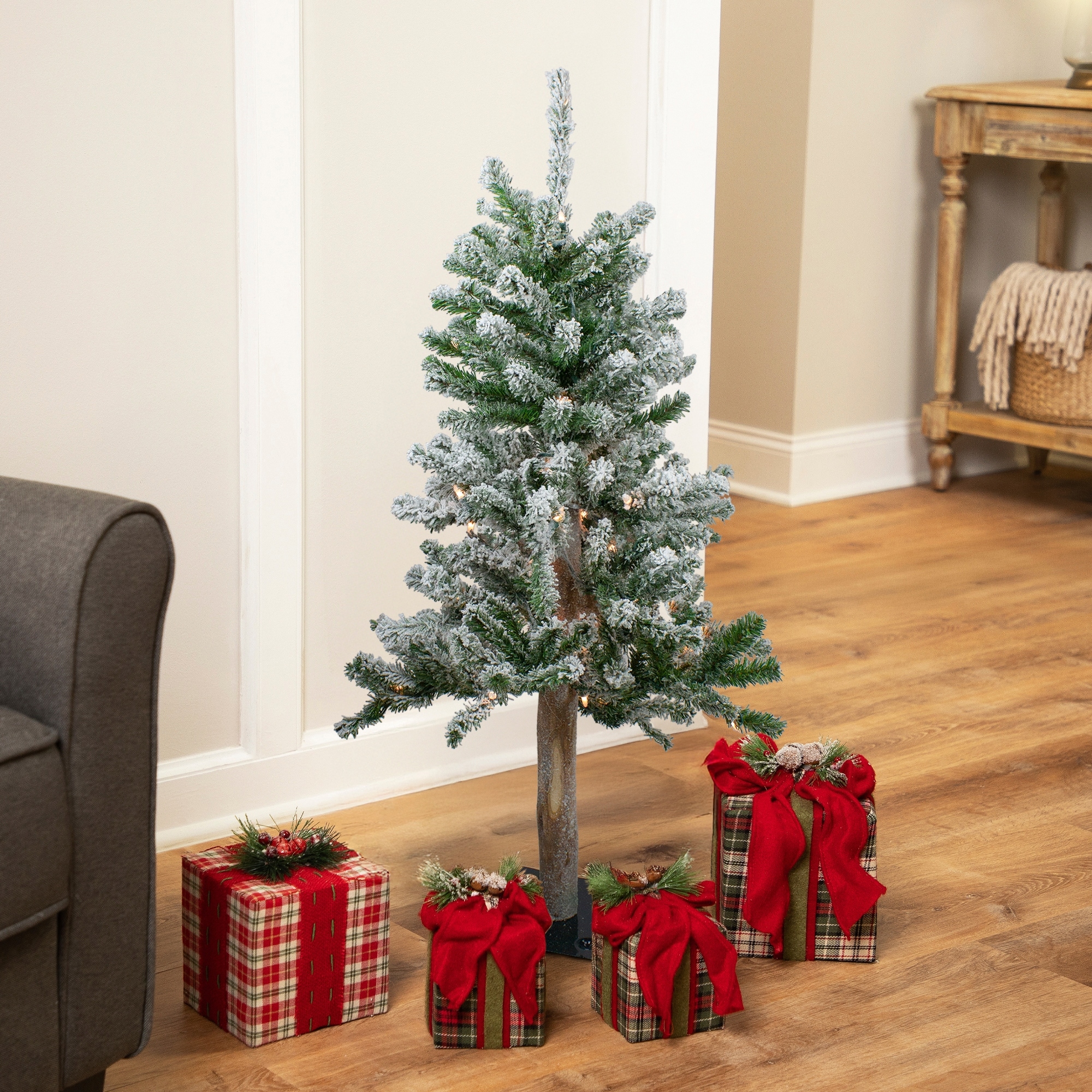 Flocked Alpine Artificial Medium Christmas Tree 3' Clear Lights - 3 Foot