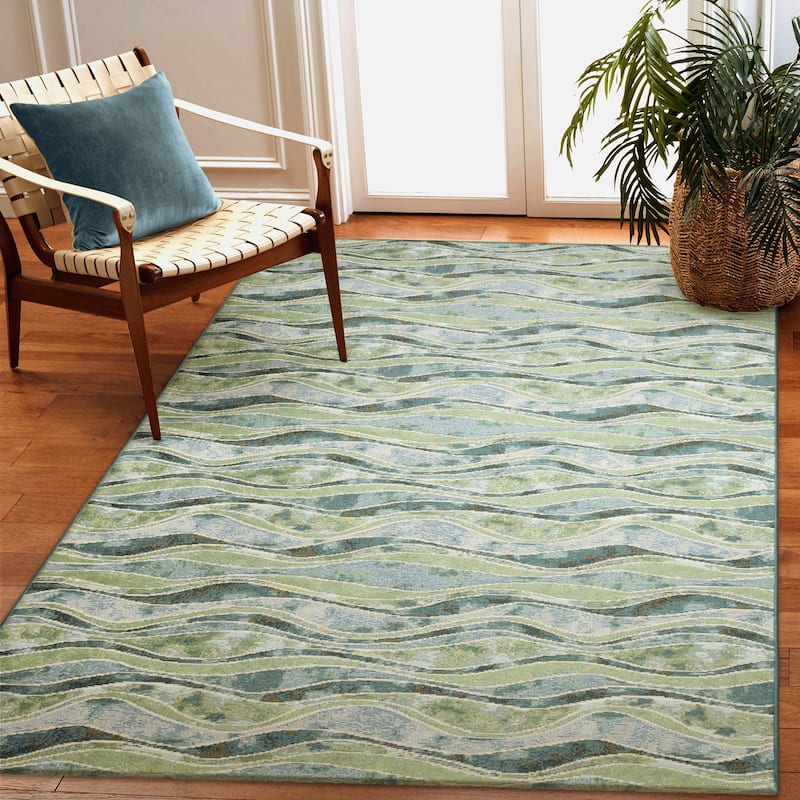 Liora Manne Marina Wave Indoor/Outdoor Area Rug - 4'10" x 7'6" - Ocean