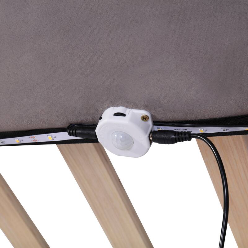 Velvet Upholstered Platform Bed with Sensor Light and 2 Sets of USB Port and Socket