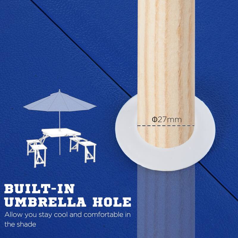 Portable Folding Picnic Table with Seats and Umbrella Hole, Multipurpose Table with Camping Chairs Set, 4-Seat, Aluminum Frame