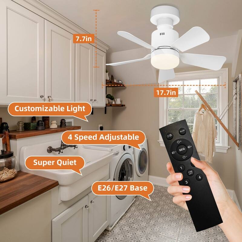 18-Inch E26/E27 Screw-in Ceiling Fan with Dimmable LED Light - N/A