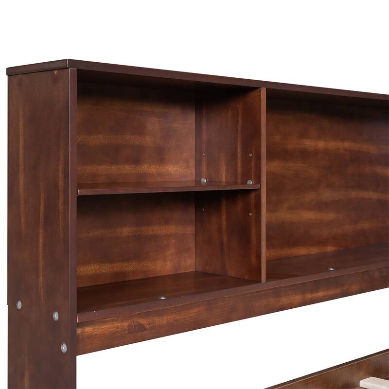 Full Size Wooden Captain Bed with Built-in Storage Shelves, 4 Drawers