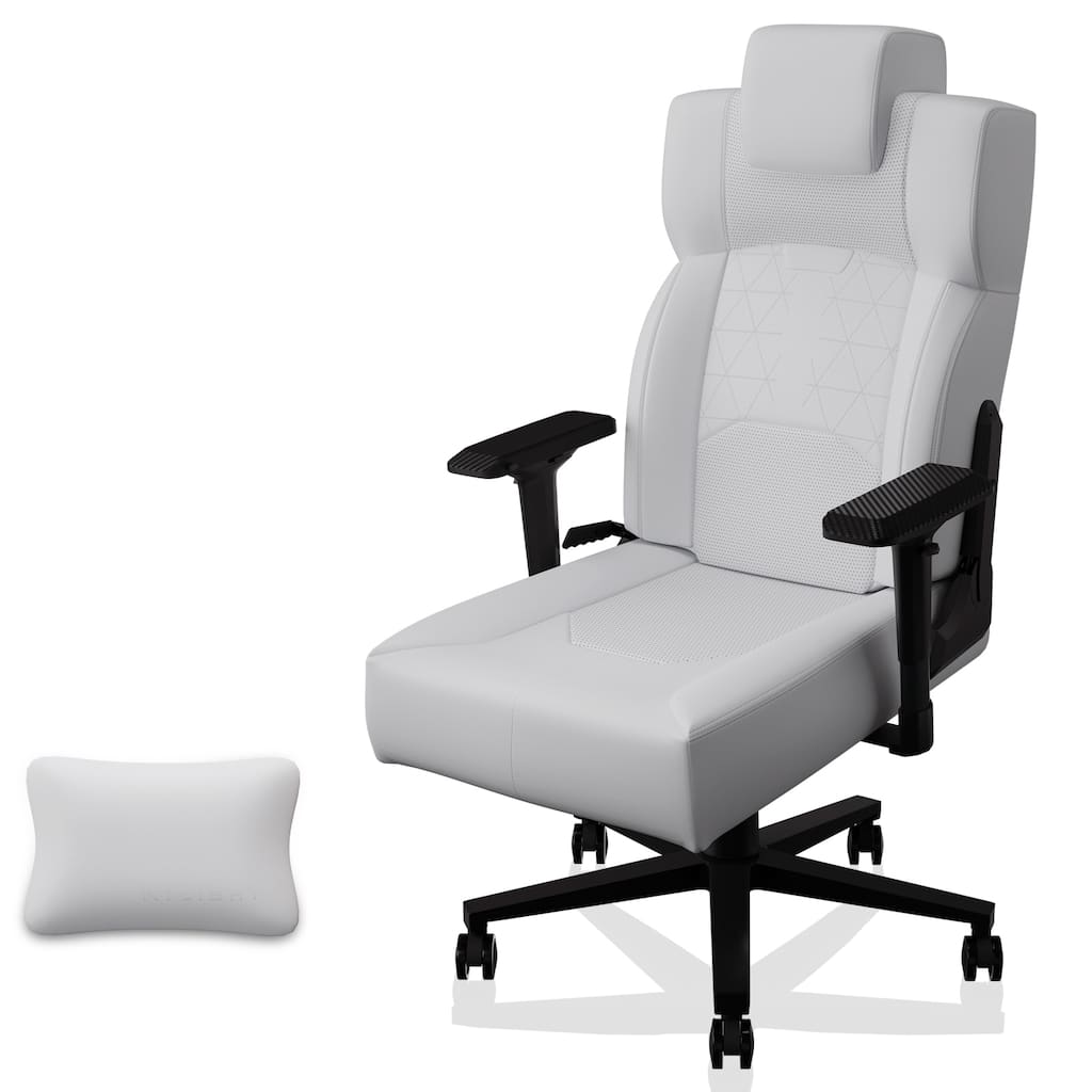 PU Leather Ergonomic Office Chair Gaming Chair with Lumbar Support Flip-Up Arms Headrest, for Adults, Women and Men, White