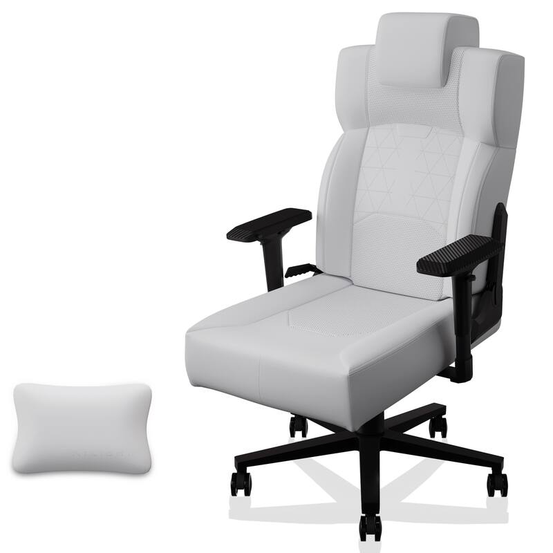 PU Leather Ergonomic Office Chair Gaming Chair with Lumbar Support Flip-Up Arms Headrest, for Adults, Women and Men, White - White