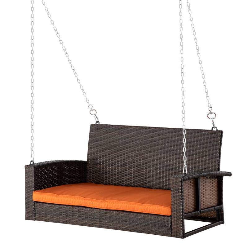 Wicker Hanging Swing Bench with Cushions and Outdoor 2-Person Porch Chair (550lb Capacity)