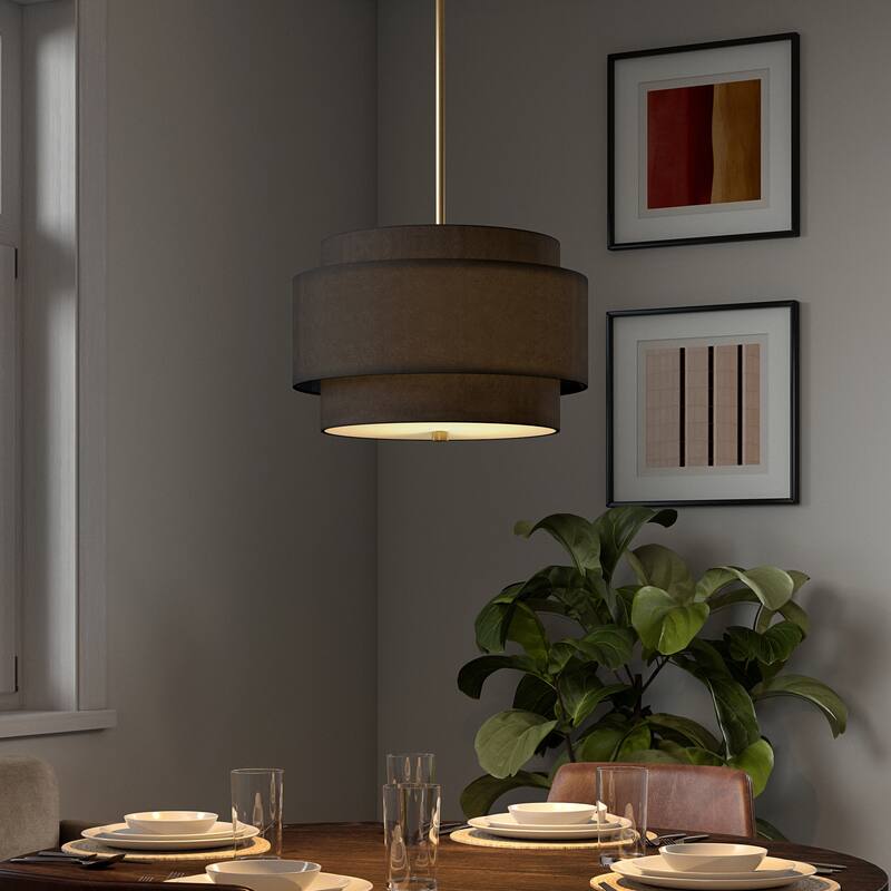 Solomon 16" Wide 2-Light Pendant with Tiered Fabric Shade - 16" Wide