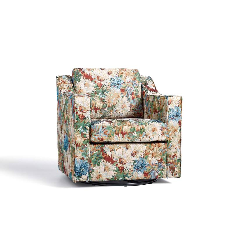 Patterned Linen Swivel Armchair Floral Accent Chair for Living Room