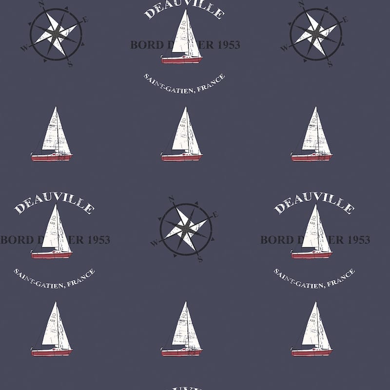 Galerie Wallcoverings Deauville 2 Boat Motif Non-woven Matte Wallpaper Roll - 33 feet x 21 inches - Navy