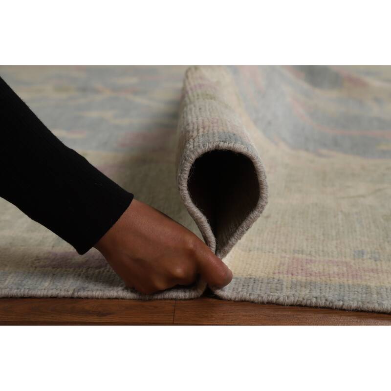 Hand Knotted Oriental 100% Wool Carpet Transitional All-Over Navy Blue & Blues Oushak Area Rug - 9' 9'' X 8' 0''