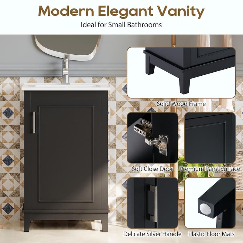 Modern 20-Inch Small Bathroom Vanity Cabinet with Ceramic Basin