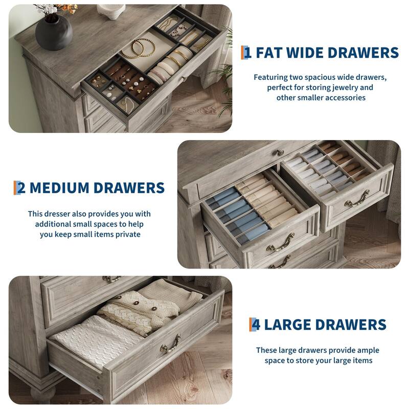 7 Drawer Dressers, with 3 Different Sizes Drawers