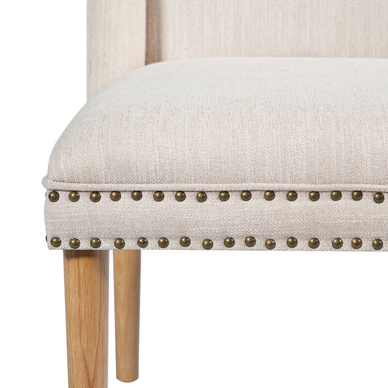 Christopher Knight Home - Light Luxury Upholstered Dining Chair with Rivet Trim & Rubber Wood Legs