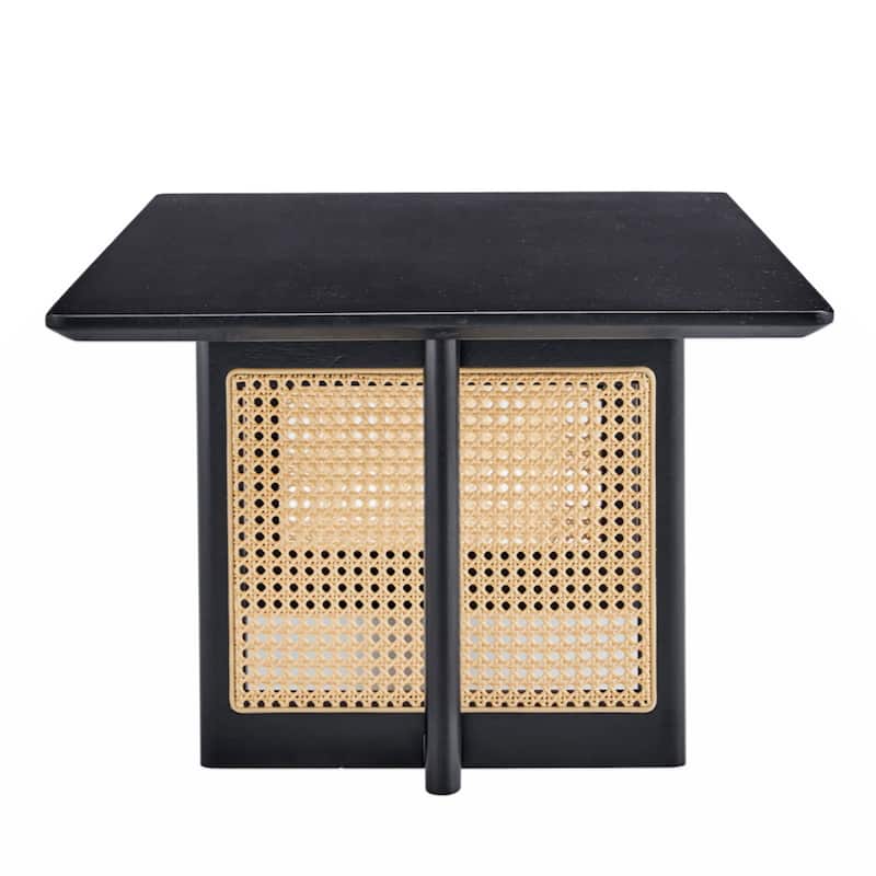 Chinese style white solid wood and imitation rattan coffee table