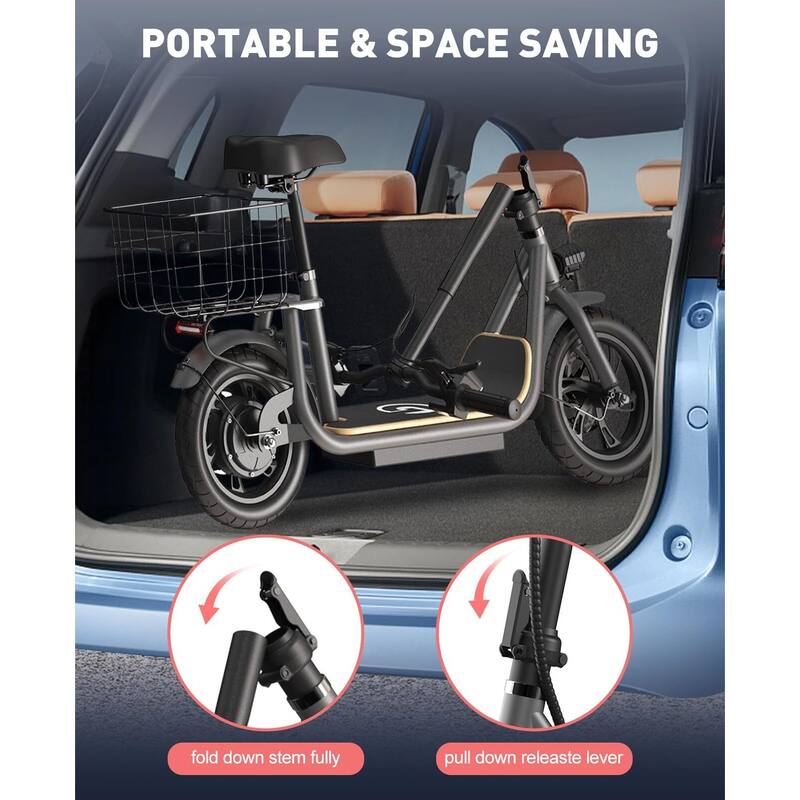 Electric Scooter with Seat for Adult, 12" Tire Electric, Foldable, Max Speed 19 Mph with 30 Miles Range