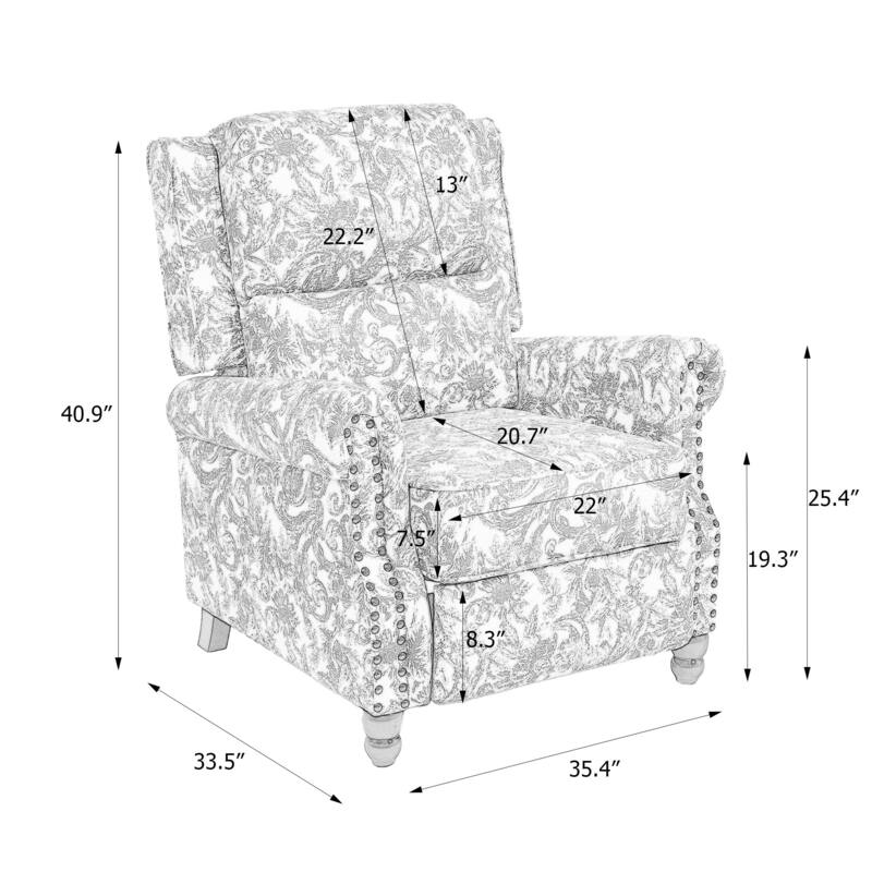 2 Set Manual Pushback Recliner Chair with Nailhead Trim