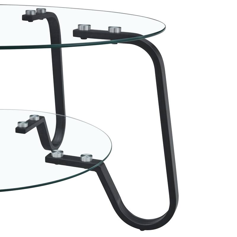 Retro Metal Frame Coffee Table with Double Layer Tempered Glass Minimalist Design