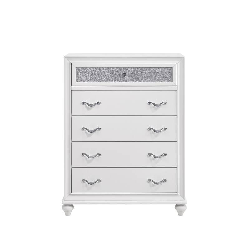 Chest with 5 Drawers and Glitter Acrylic Front, White