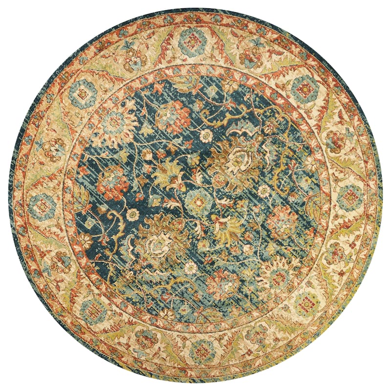 Kas Rugs Casablanca Traditional In Distress Area Rug - 9'10" Round - Midnight