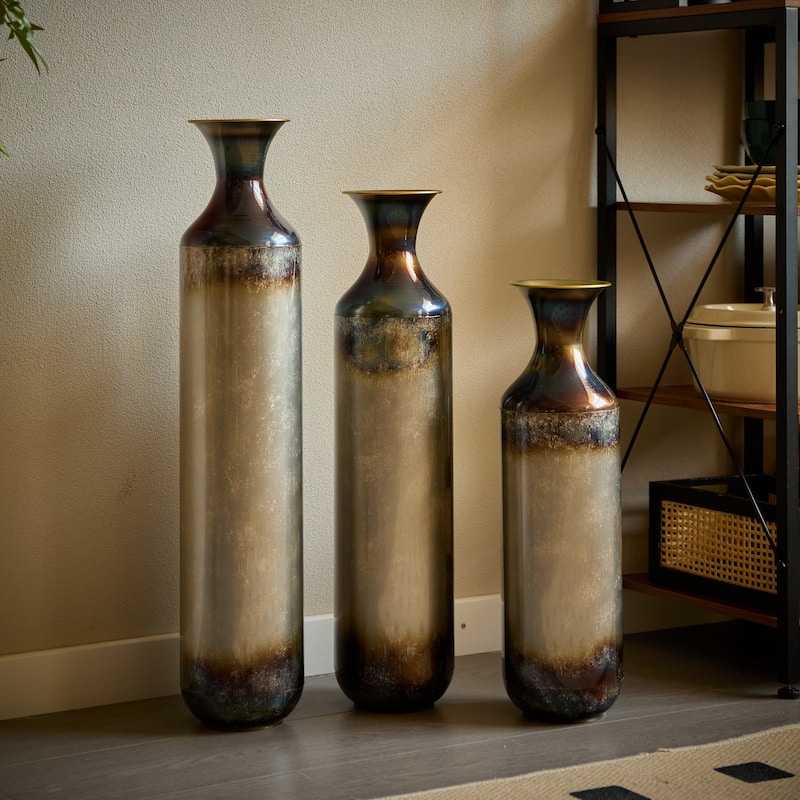 Floor Metal Vase Modern Style Droplet Shaped White Metal Vase 3-Piece Set Gorgeous Home Decoration Large Glazed Metal Vase