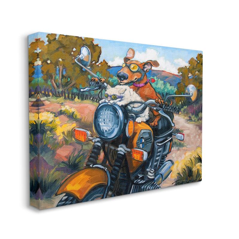 Stupell Cat & Dog on Motorcycle Canvas Wall Art Design by CR Townsend