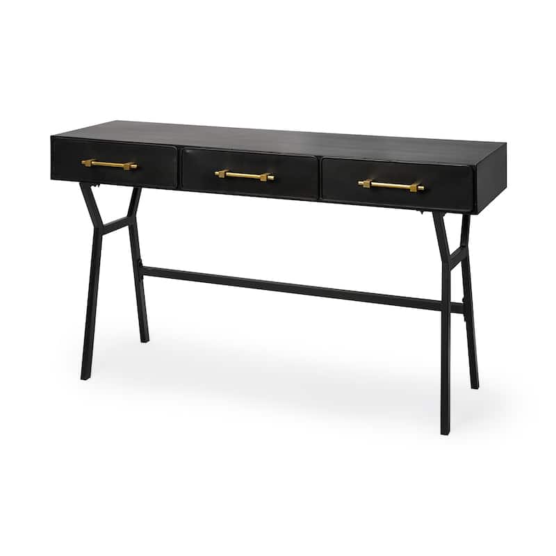 Vince Black Metal with Gold Accents 3 Drawer Office Desk - Black & Gold