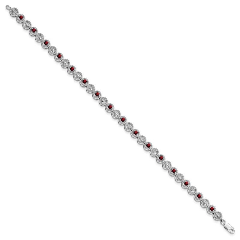 Curata 925 Sterling Silver Polished Open back Lobster Claw Closure Garnet Diamond Bracelet