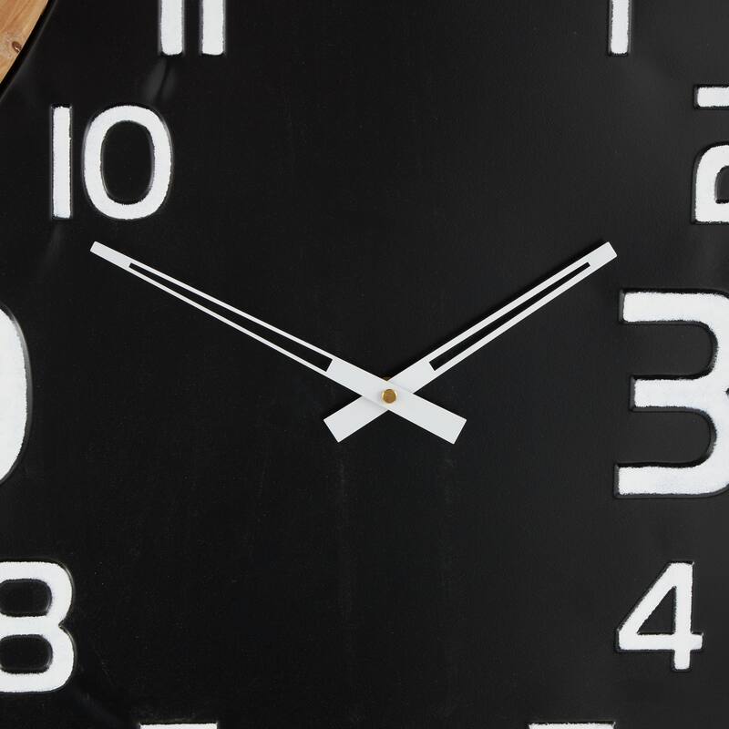 Black Metal Wavy Decorative Wall Clock with Brown Frame and White Accents - 2"W x 25"L x 32"H