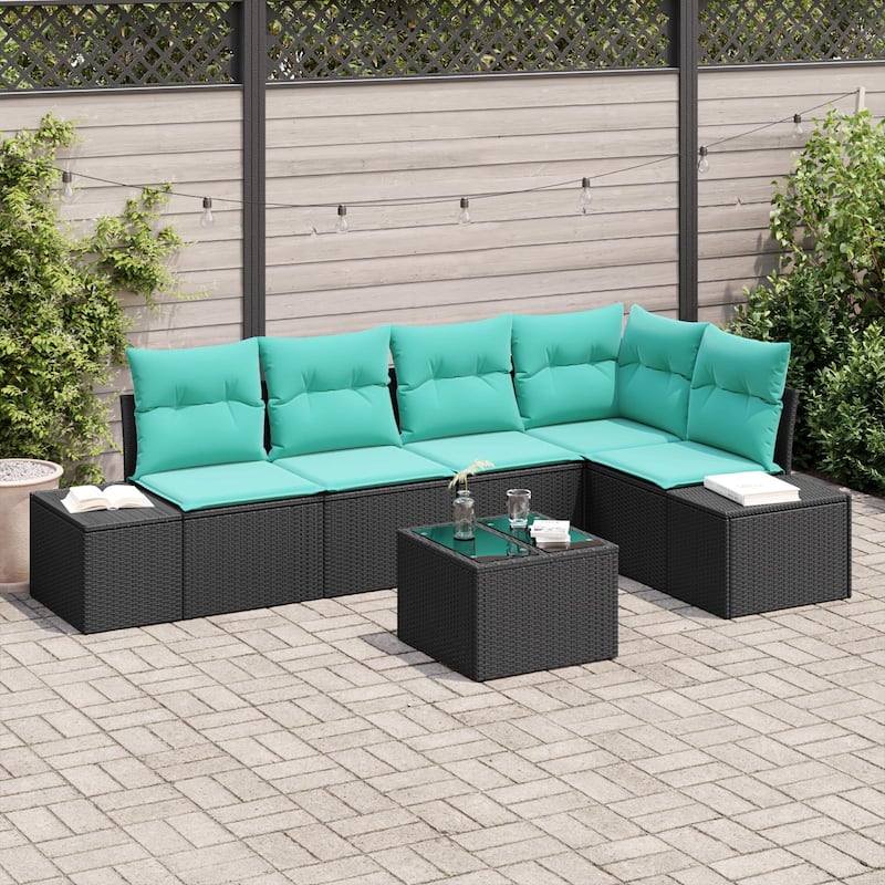 vidaXL 6 Piece Garden Sofa Set with Cushions - 103.9×60.6×27.2 - Black