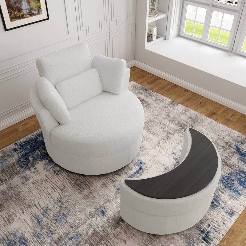 Modern Swivel Barrel Chair, Upholstered Swivel Accent Chair for Living Room