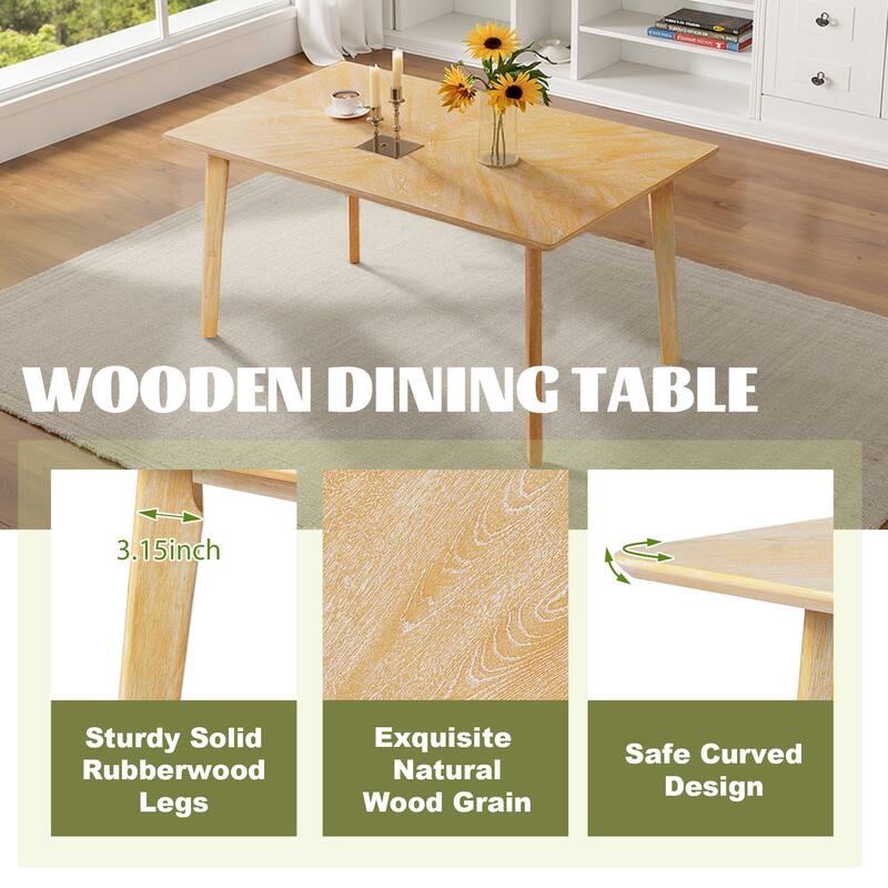 Rectangular Dining Table for 6, Solid Wood Kitchen Dining Table, Coffee Table with MDF Tabletop & Rubberwood Legs