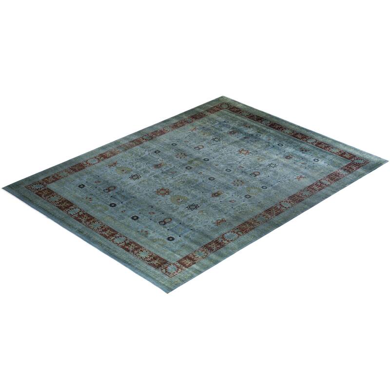 Overton Hand Knotted Wool Vintage Inspired Modern Contemporary Overdyed Gray Area Rug - 10' 3" x 13' 6"