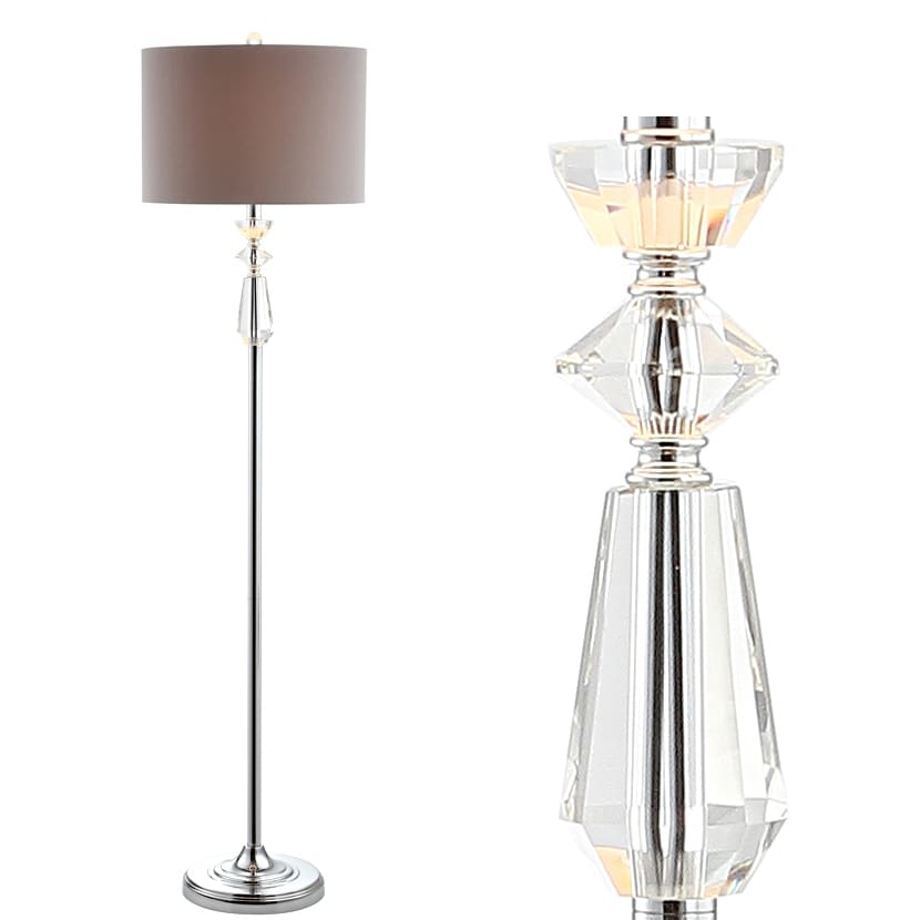 JONATHAN Y Aubrey 59.5" Crystal / Metal LED Floor Lamp, Clear/Chrome With Gray Shade - 59.5" H x 15" W x 15" D