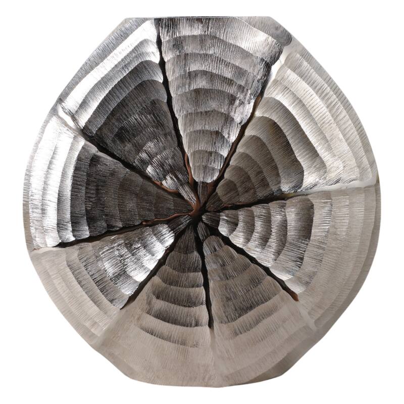 Metal Aluminum Vase Coastal Glam Scalloped Shell Pattern - 14" Silver
