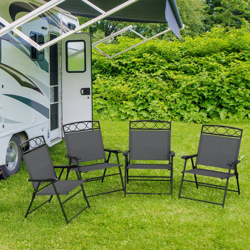 Gymax 4 Pack Patio Folding Chairs w/ Backrests & Armrests Metal Frame