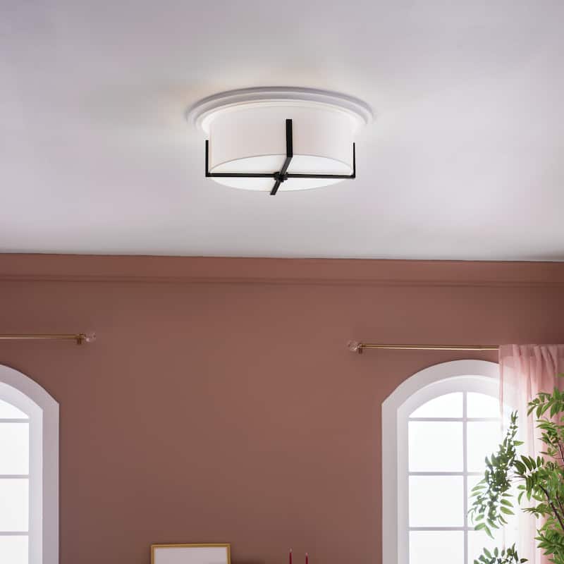Kichler Lighting Malen 20 in. 4-Light Black Flush Mount Light with White Fabric Shade