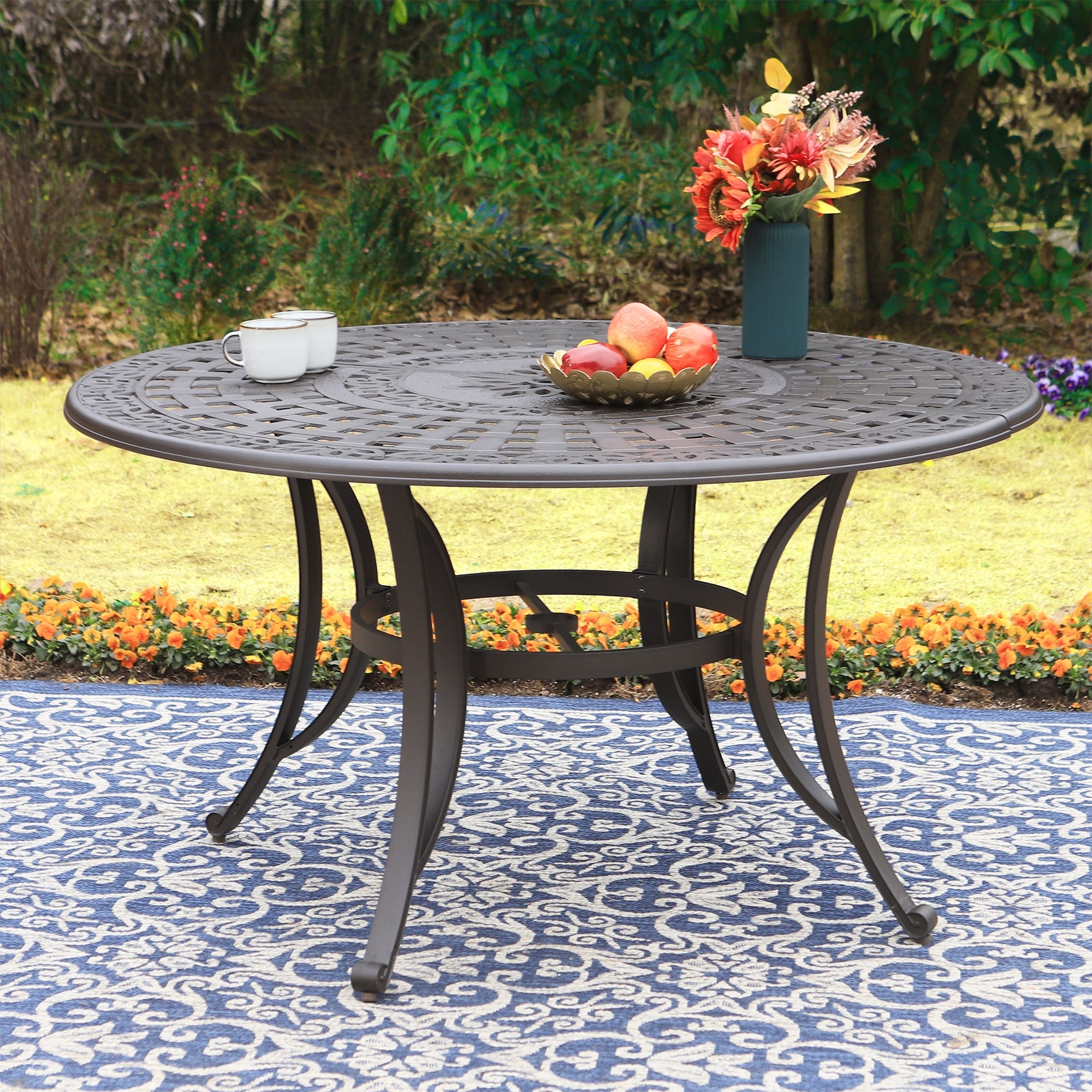 cast aluminum patio table with umbrella hole NUU GARDEN 5-Piece Outdoor Dining Set, 33